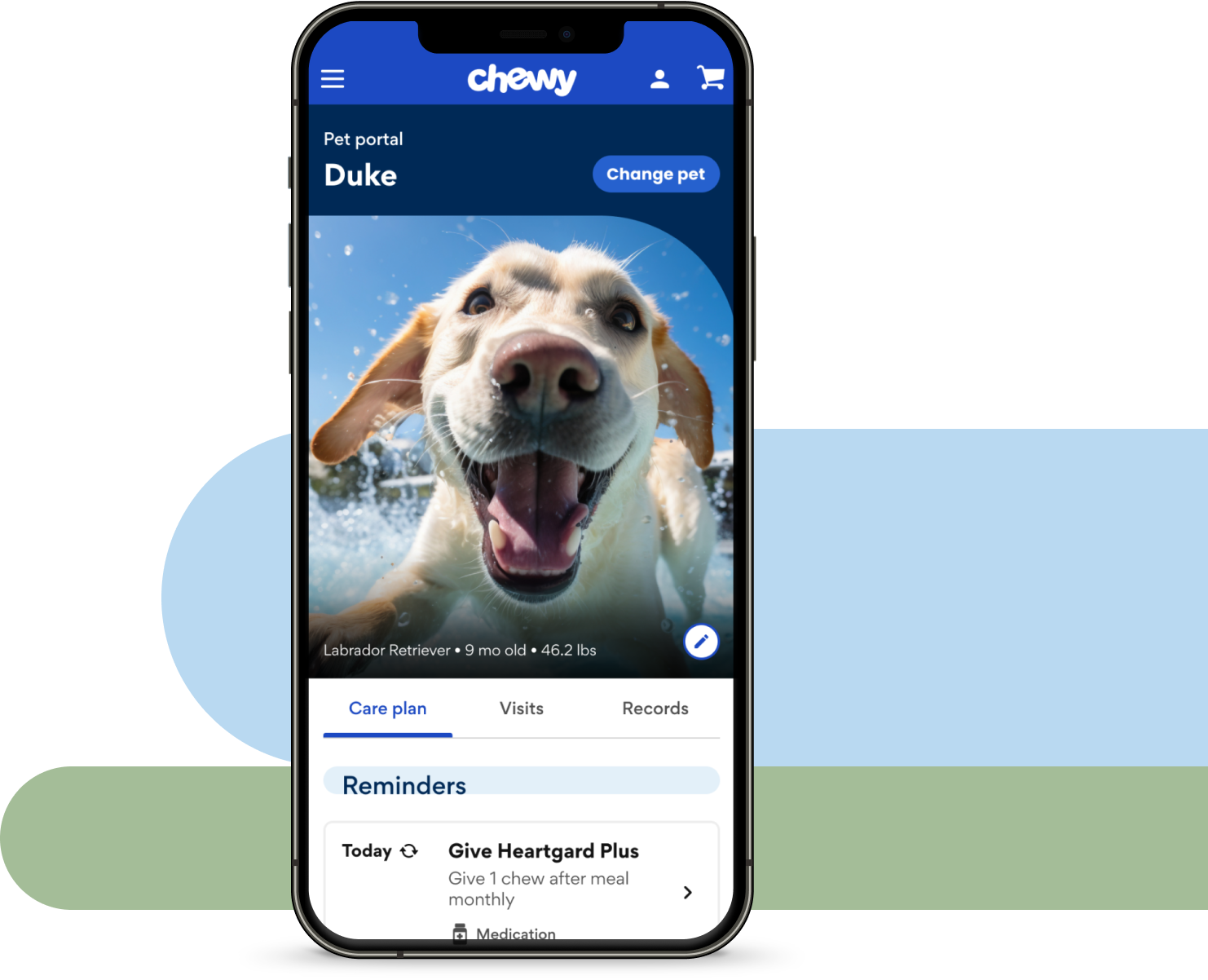 A phone screen showing the pet portal